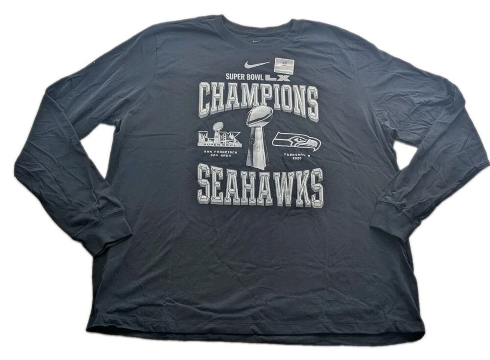 Nike Seattle Seahawks Super Bowl LX Champions Mens XXL Long Sleeve T-Shirt Black